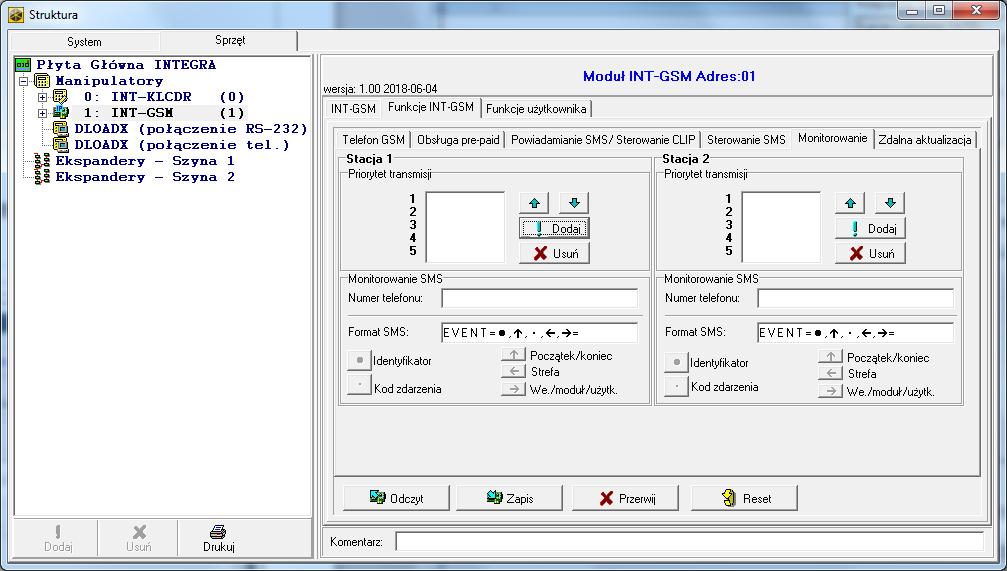20 INT-GSM SATEL Rys. 14. Program DLOADX: zakładka Monitorowanie.