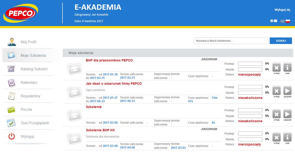 Mój profil konfiguracja Uwaga: Przed rozpoczęciem pracy na platformie sugerujemy sprawdzić zakładkę Mój profil. Moduł ten zawiera informacje dotyczące danych osobowych uczestnika platformy.