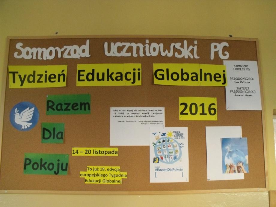 Klasy gimnazjalne Przygotowano gazetkę tematyczną na tablicy SU Wyłoniono reprezentantów wszystkich klas na spotkanie z wolontariuszką uczniowie mieli możliwość poznania Boliwii Na lekcjach geografii