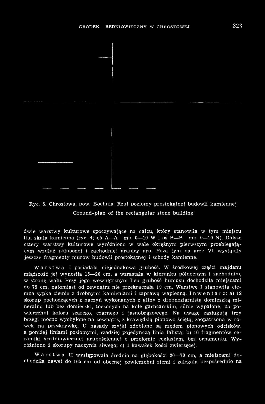 4; oś A A 1 mb. 0 10 W i oś B B 1 mb. 0 10 N). Dalsze cztery warstwy kulturowe wyróżniono w wale okrężnym pierwszym przebiegającym wzdłuż północnej i zachodniej granicy aru.