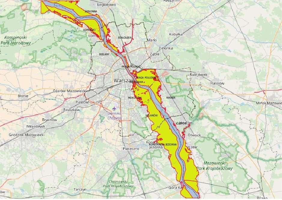 Zabezpieczenie przeciwpowodziowe m. st. Warszawy Istotnym elementem kształtującym naturalne warunki przepływu wód wielkich na odcinku warszawskim jest zawężenie doliny Wisły.