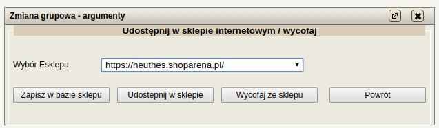 Zapisz w bazie sklepu wszystkie towary z wybranej listy posiadające zaznaczoną opcję Towar dostępny dla sklepu są wysyłane do e-sklepu.