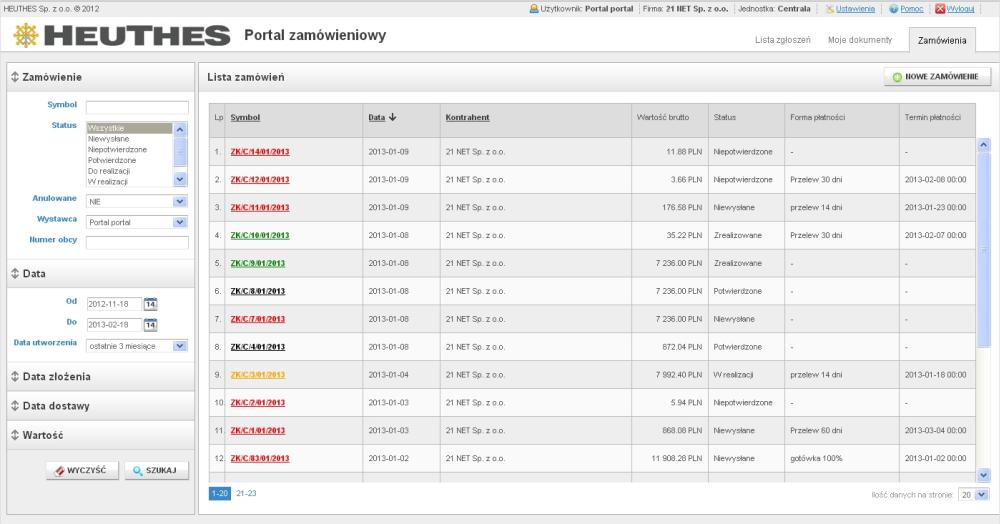 7. Portal Zamówieniowy Portal Zamówieniowy jest to rozwiązanie, które pozwala klientom systemu ISOF-ERP wprowadzać, składać, edytować, przeglądać i wyszukiwać zamówienia przez Internet.