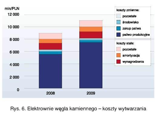 Dla elektrowni cieplnych zawodowych przychody na energii elektrycznej były wyższe o 14,71%, koszty o 8,18%, a wypracowany zysk w relacji do roku 2008 stanowił 246,52%.