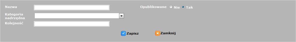 Wyświetlana jako lista przedstawiająca drzewiastą strukturę kategorii, Kolejność określa porządek wyświetlania.