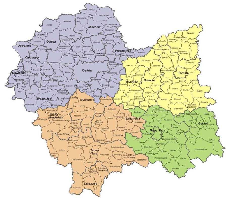 Źródło: Plan gospodarki odpadami województwa małopolskiego Gmina Dobczyce znajduje się w Zachodnim Regionie Gospodarki Odpadami (oznaczony kolorem fioletowym).