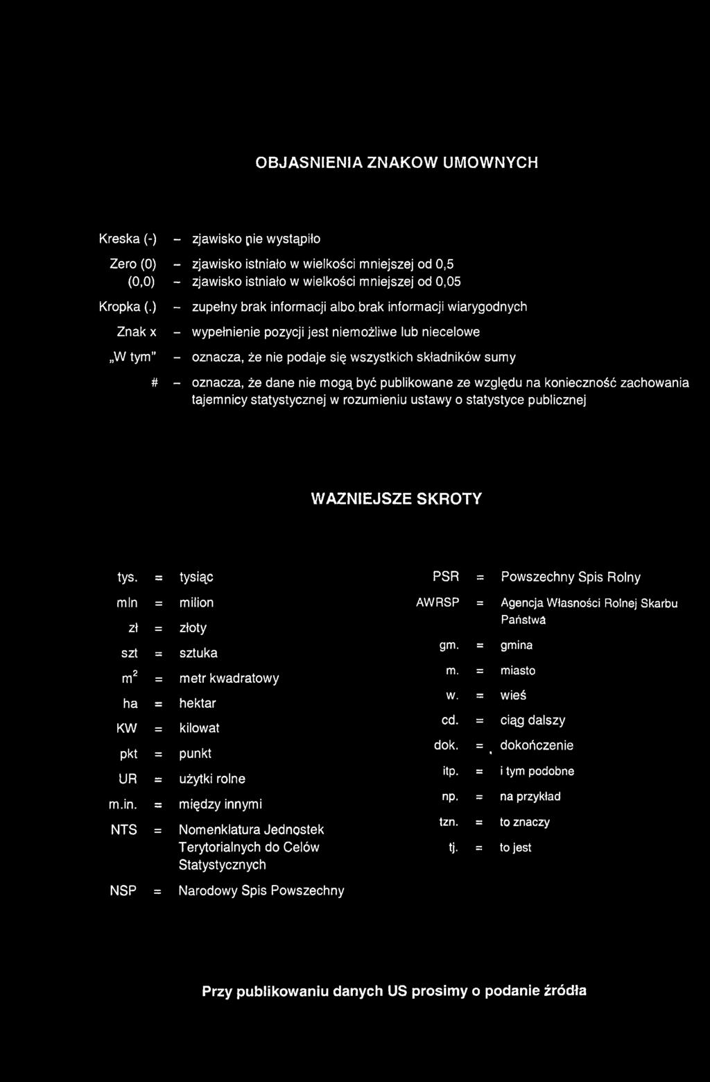 brak informacji wiarygodnych - wypełnienie pozycji jest niemożliwe lub niecelowe W tym" - oznacza, że nie podaje się wszystkich składników sumy # - oznacza, że dane nie mogą być publikowane ze