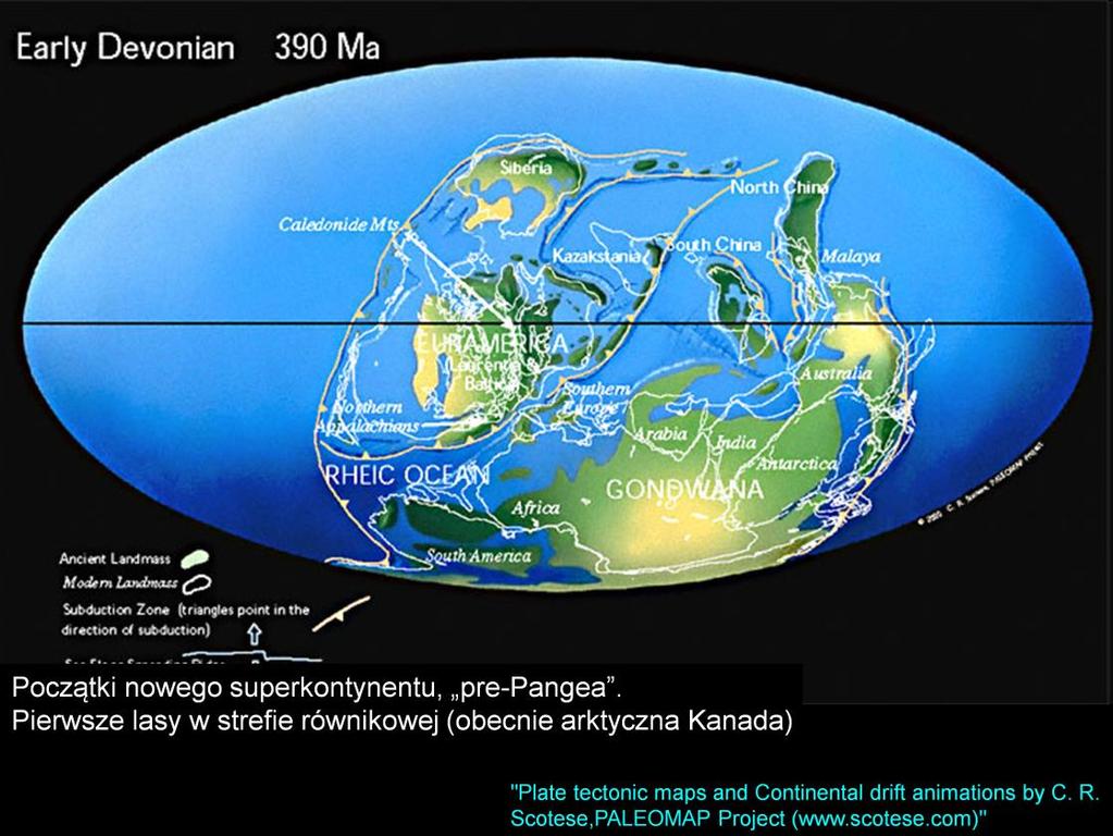 Stare paleozoiczne oceany zamknęły się z początkiem dewonu, tworząc superkontynent pre-pangei.