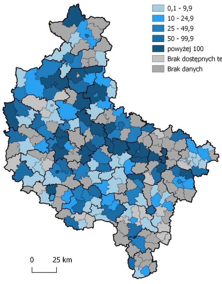 INFORMACJE UZUPEŁNIAJĄCE TERENY INWESTYCYJNE (2016 r.) Powiat Powierzchnia Udział [ha] [%] poznański 2 474,0 25,5 słupecki 1 475,1 15,2 czarnk.-trzcian.