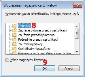 Kolejnym krokiem jest wskazanie magazynu certyfikatów osobistych.