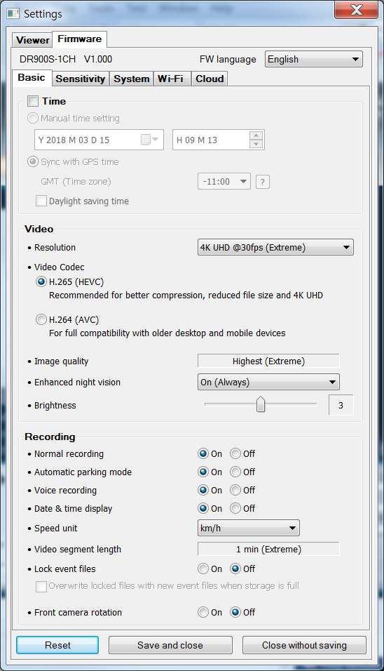 Menu ustawień rejestratora Wybierając zakładkę Firmware, uzyskasz dostęp do menu ustawień rejestratora.