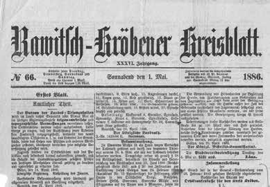 andrzej miałkowski Bardzo ciekawym dokumentem jest Kreisblatt Rawicko Krobski z 1886 r 68. Pierwsza strona Dziennika Urzędowego dla powiatu Rawicko- Krobskiego z 1886 r.