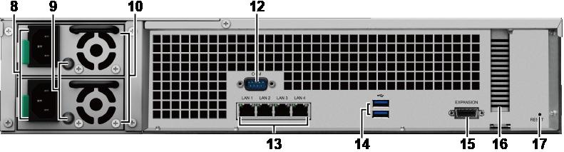 Naciśnij, aby wyłączyć dźwięk emitowany gdy wystąpi awaria. 5 Kieszeń dysku Służy do instalowania dysków (dyski twarde lub dyski SSD).