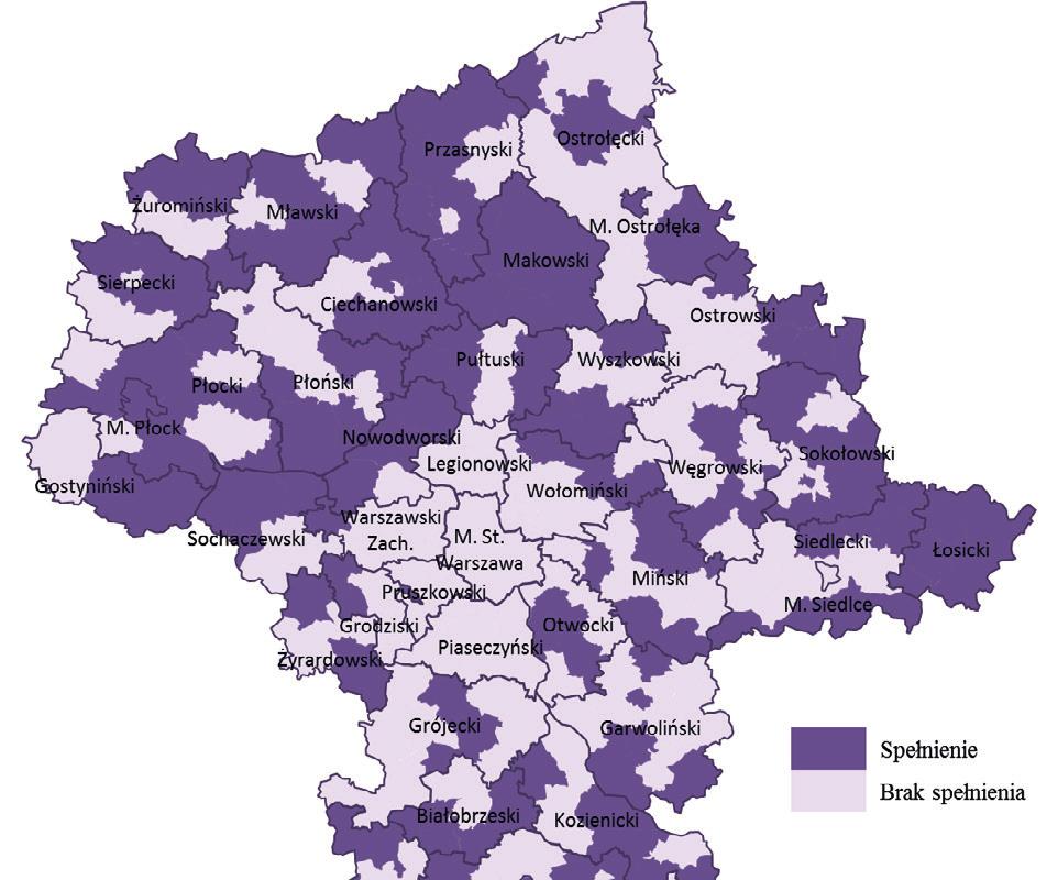 Mapa 5. Spełnienie ustawowego obowiązku dot. liczby zatrudnionych prac. socjalnych w gminach województwa mazowieckiego w 2014 r. Źródło: Ocena zasobów pomocy społecznej za 2014 rok. Wykres 10.