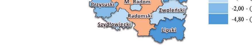 Największy przyrost ludności występował w powiatach koncentrujących się wokół Warszawy, a największy ubytek w powiatach usytuowanych na krańcach województwa.