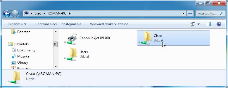 Widzisz udostępniony folder Cisco? Uwaga:, Jeśli odpowiedziałeś "Nie", poproś o pomoc instruktora.