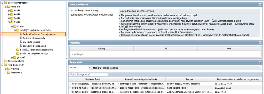 tematy dnia, działania dzieci, przewidywane osiągniecia), kliknij ikonę