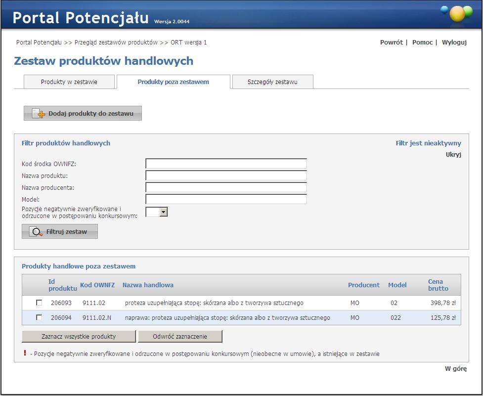 Zestawy produktów handlowych 64 Zestawy produktów handlowych - zakładka Produkty poza zestawem (wypełnione przykładowymi danymi) Zakładka Szczegóły zestawu służy do określenia (wpisania) nazwy