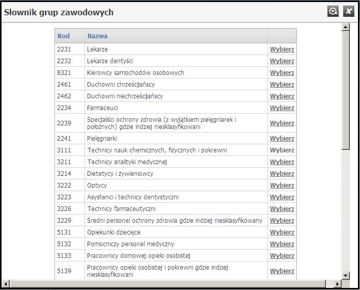 73 System Obsługi Potencjału Świadczeniodawcy Słownik grup zawodowych 11.