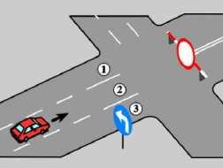 moŝe skręcić w prawo z pasa 3 B. moŝe skręcić w lewo z pasów 1 lub 2 C.