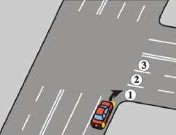 W tej sytuacji, po skręceniu w prawo, kierujący pojazdem: A. powinien zająć pas 1 B.