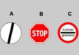 1035.Znak ten dotyczy kierujących: A. samochodami osobowymi B. ciągnikami rolniczymi C. pojazdami wolnobieŝnymi 1036.Który znak zobowiązuje kierującego do zatrzymania pojazdu?