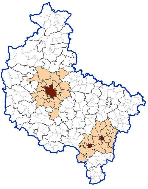 AGLOMERACJA KALISKO - OSTROWSKA Znaczny zasięg przestrzenny Partnerstwo gmin w Związku ZIT AKO Dywersyfikacja działalności gospodarczej przy jednoczesnej specjalizacji Podstrefy specjalnych stref