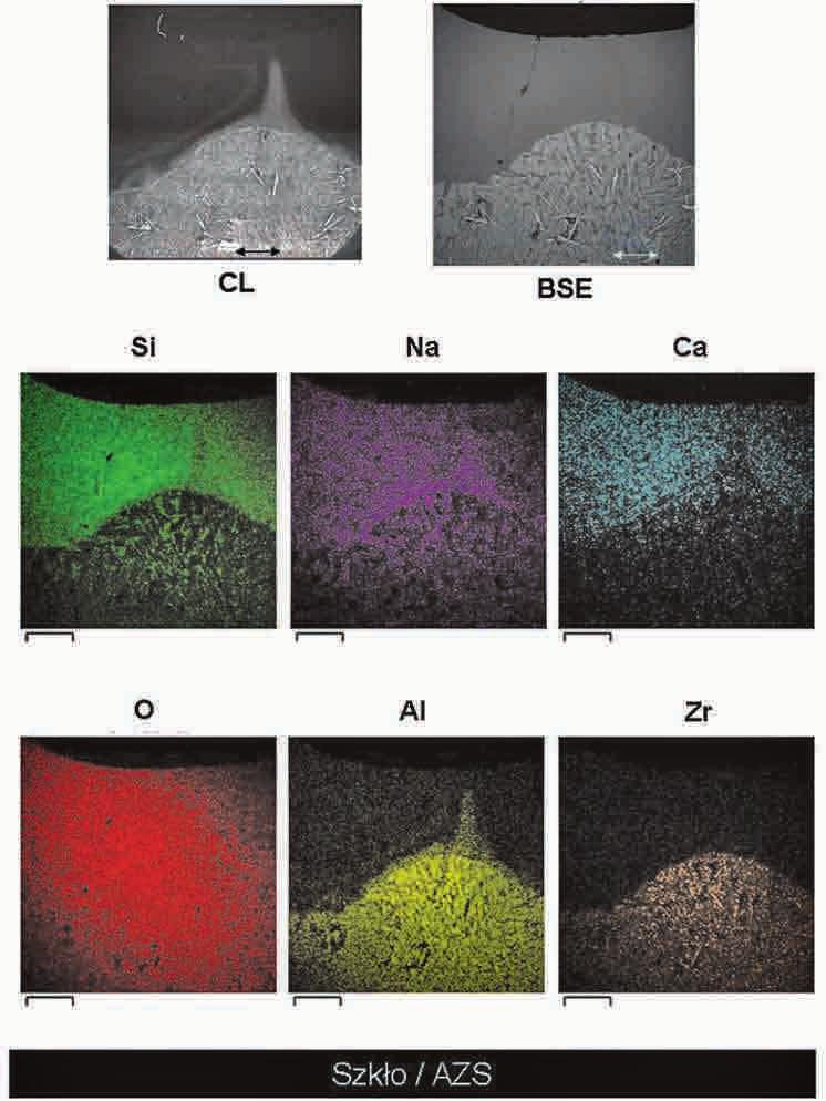 78 BRONISŁAW PSIUK, KINGA CZECHOWSKA Ź r ó d ł o: Opracowanie własne. Ryc. 4. Próbka 3 (materiał topiony typu AZS z układu Al 2 -ZrO 2 -SiO 2 ).