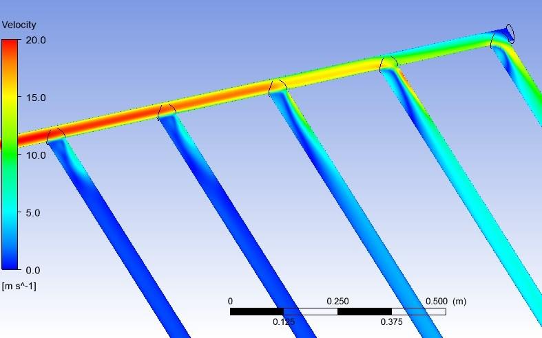 d kol /d = 2, d =,461 m, ANSYS CFD-Post różna prędkość w każdej gałęzi (d kol /d = 1, Z) Rys. 4.