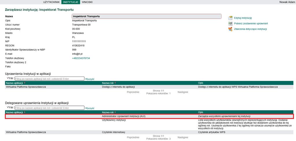 Raport z danymi dostępnymi na ekranie w wyniku użycia opcji Pobierz zestawienie uprawnień można zapisać do pliku w formacie Excel. 3.