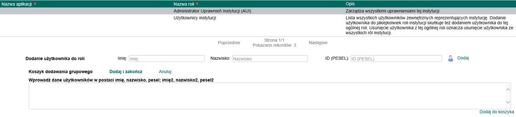 Wprowadź dane użytkowników w postaci imię, nazwisko, pesel; imię2, nazwisko2, pesel2 Dodajemy użytkowników do