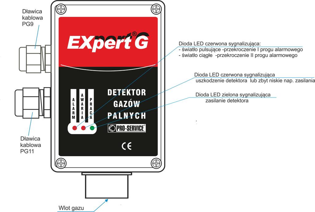 Widok - detektor EXpert G /PP/RS485 ( z sensorem półprzewodnikowym) Rys.