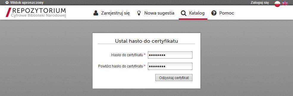 System wyświetli potwierdzenie a na mail powiązany z kontem użytkownika zostanie wysłany plik z kopią ważnego certyfikatu
