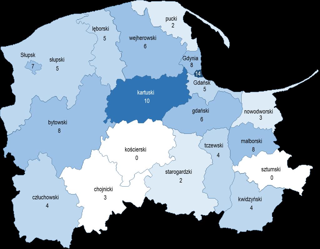 Grupy wiekowe Stan sanitarno-higieniczny województwa pomorskiego w 2017 roku Mapa 4. Zapadalność na 100 tys.