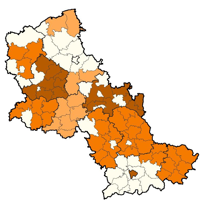 ostrołęcki podregion ostrołęcko - siedlecki przasnyski Ostrołęka makowski ostrowski pułtuski wyszkowski Konwersja PZGiK zakończona (16) Konwersja PZGiK w trakcie realizacji (33) Konwersja