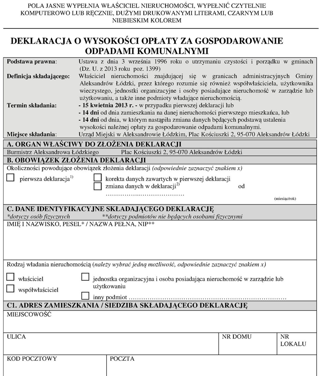 Załącznik Nr 1 do Uchwały Nr LV/599/14 Rady Miejskiej w Aleksandrowie Łódzkim z