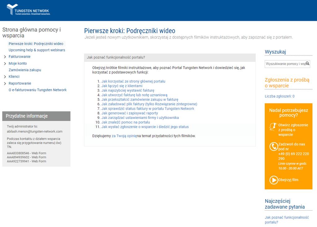 Pomogą Ci one lepiej poznać portal Tungsten Network i jego funkcje.