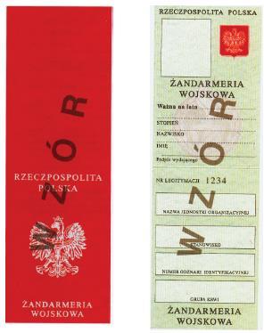 WZÓR NR 5 LEGITYMACJA ŻOŁNIERZA ZAWODOWEGO ŻANDARMERII WOJSKOWEJ do 15 Część zewnętrzna legitymacji żołnierza zawodowego: - okładka wykonana ze sztucznego tworzywa w kolorze amarantowym ze srebrnymi