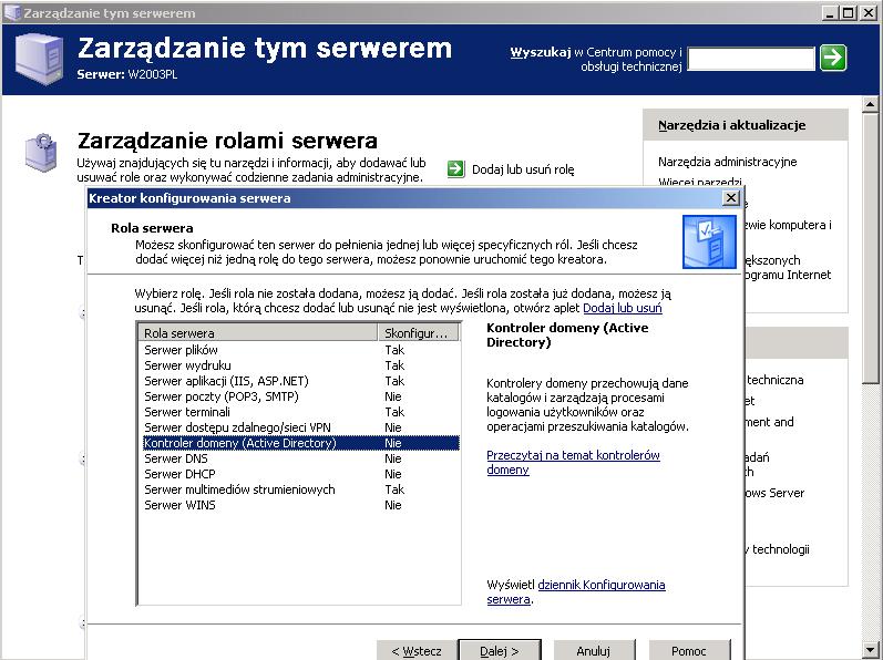 Po ukończeniu tego procesu pojawia się monit o określenie nazwy domeny DNS dla domeny usługi Active Directory, do której jest przyłączany i dla której jest promowany serwer.