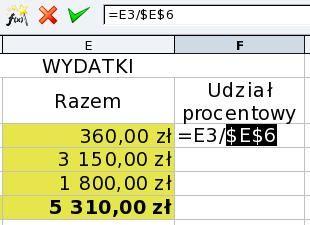 Adresowanie względne i bezwzględne Adresacja bezwzględna zastosowana w jednym z adresów występujących w formule Aby z adresu bezwzględnego uczynić z powrotem adres względny, przejdź do trybu edycji