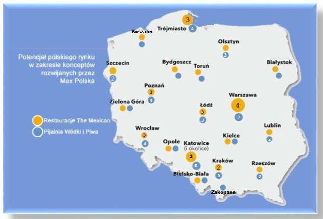 Potencjał lokalizacji Grupa do roku 2019 planuje zarzadzać 34 bistro Pijalnia Wódki i Piwa oraz 16 restauracjami The