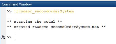 SIMULINK Coder- przykład Krok 5: uruchamianie skompilowanego kodu Po uruchomieniu w konsoli Windows plik rtwdemo_secondordersystem.