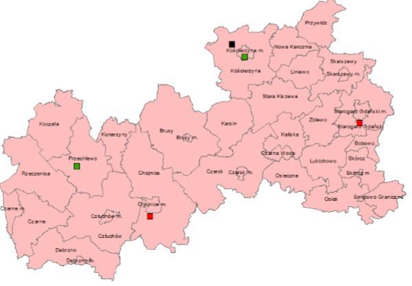 Zachodni, Wschodni. Gmina Miejska Chojnice należy do Regionu Południowego.