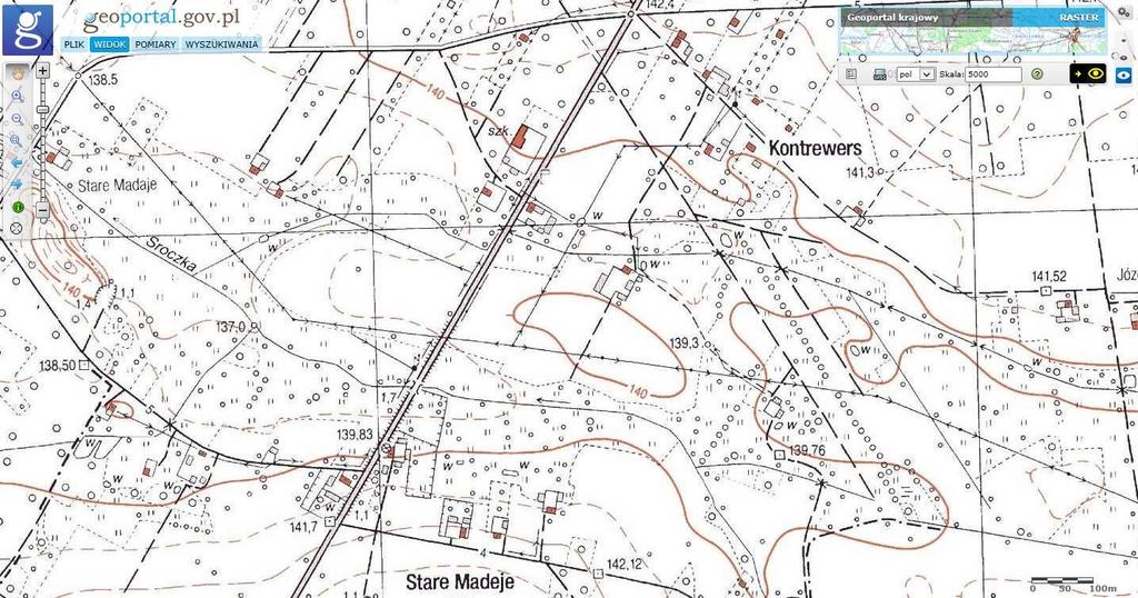 Widok strony Geoportal 2 Pomiar długości Pomiar