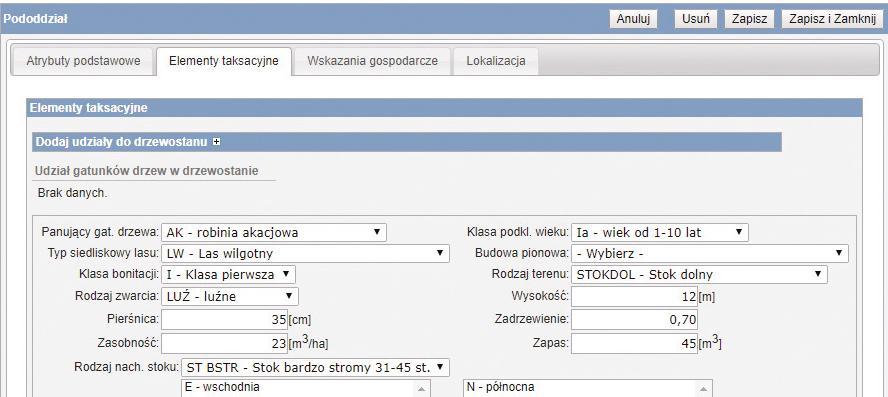 Nasze rozwiązanie umożliwia: Wprowadzanie informacji dotyczących wydzieleń, opisów taksacyjnych, wskazań gospodarczych oraz dowolnych dokumentów związanych z planem