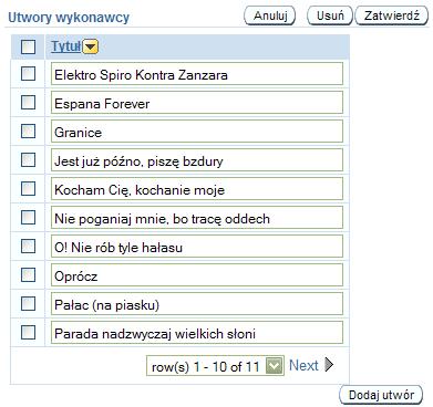 Na początek zmień szerokość kolumny z tytułami utworów zwiększając ją