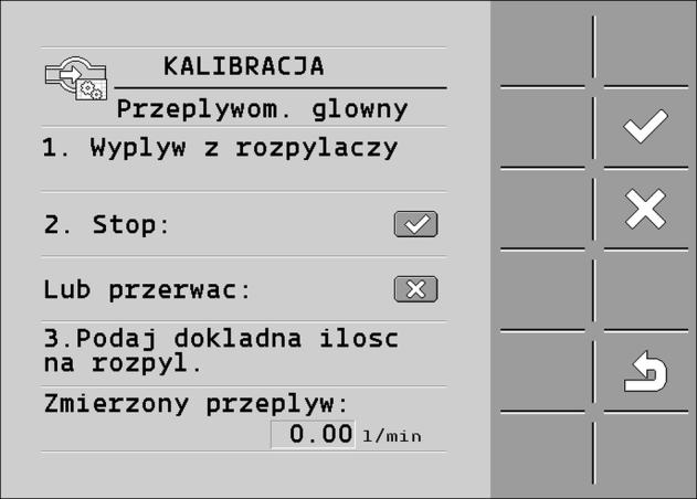 Konfiguracja komputera roboczego Kalibracja przepływomierza 7 3. wybierz metodę rozpylania. Pojawia się następujący ekran: W wierszu Zmierzony przepływ pojawia się aktualny przepływ. 4.