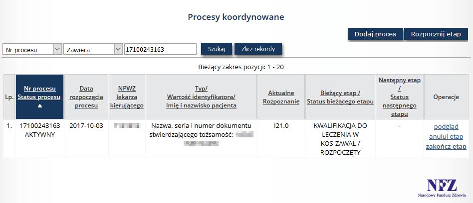 Rys. 6.15 Przykładowa lista procesów koordynowanych kwalifikacja rozpoczęta 6.8.