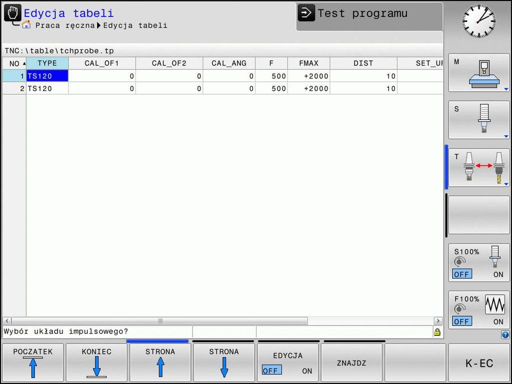 16 Wyświetlenie wartości kalibrowania 16.6 16.6 Wyświetlenie wartości kalibrowania TNC zapisuje do pamięci w tabeli narzędzi użyteczną długość i użyteczny promień sondy.