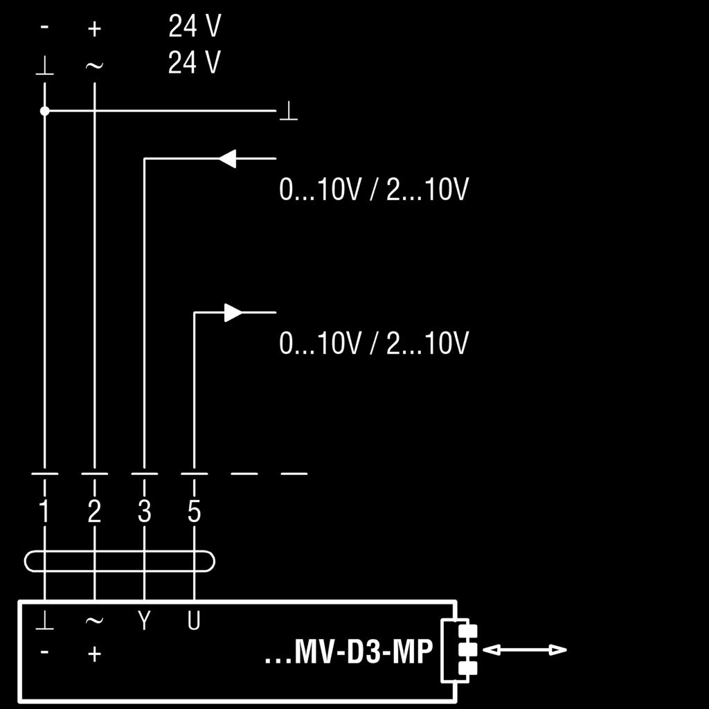Schemat podłączenia Schemat podłączenia regulatora elektrycznego ( standard) Kompaktowy regulator Belimo LMV-D3-MP /